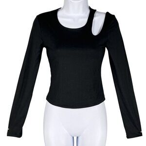 Anthropologie NWT Olive & Oak Womens S Black Long Sleeve Asymmetrical Cutout Top